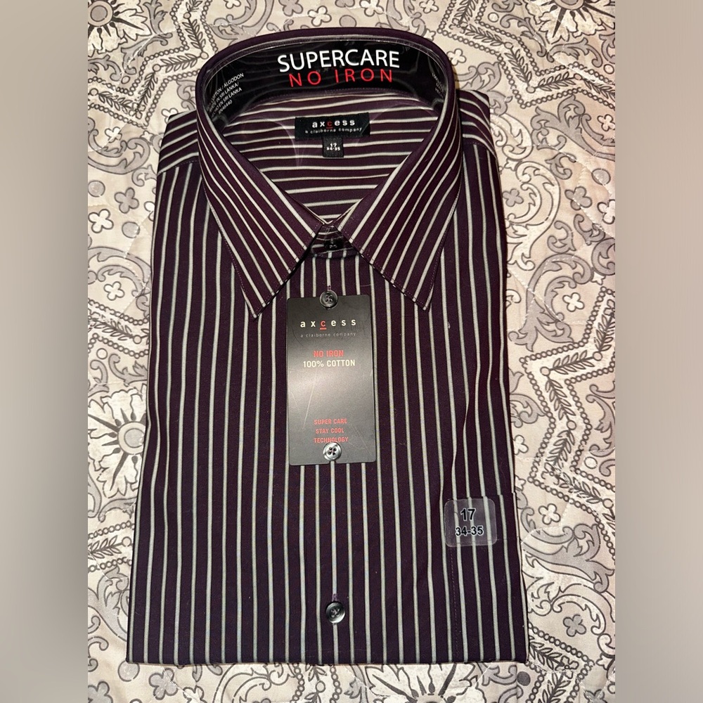 Axcess Men's Dark Purple Striped Dress Shirt